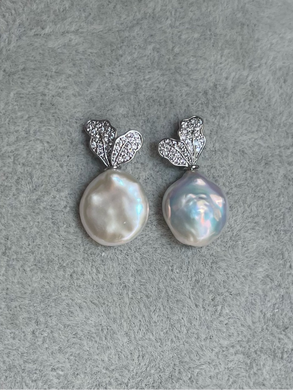 Freshwater Baroque Pearl Leaf Drop Earrings - White Pearlescent 925 silver posts